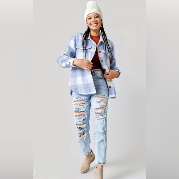 (20)🍁NEW Fall🍁 Belle Plaid Button Down Shacket - Picture 2 of 5